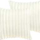 18x18 Throw Pillow Covers Set of 2, Decorative Faux Fur Covers for Bed, Couch Soft Fluffy Pillow Cover with Velvet Back for Living Room, Neutral Home Dcor Accent for Sofa - Cream White