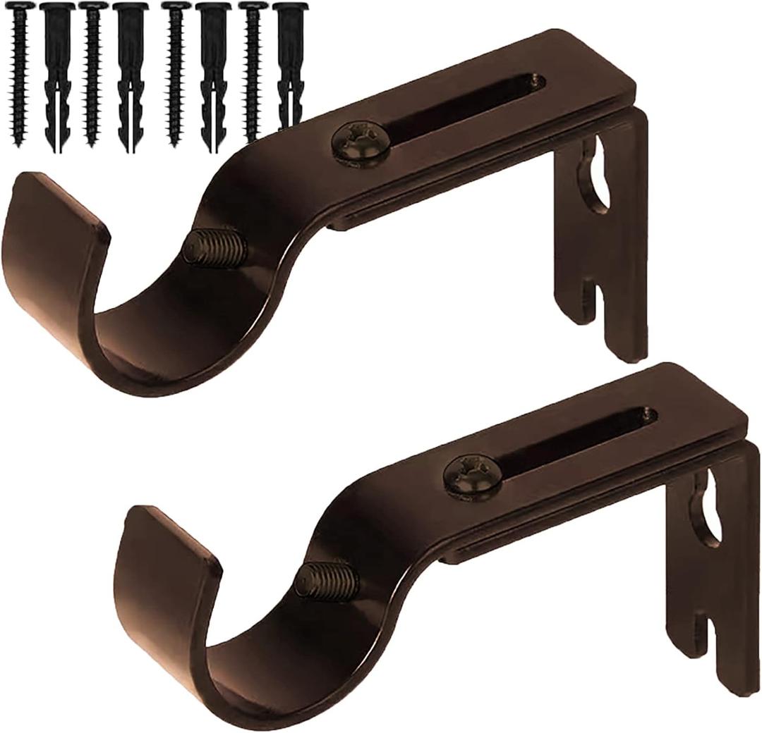 Curtain Rod Brackets for Adjustable, 2 Pack Premium Rod Bracket for Walls, Curtain Rod Holder, Drapery Rod Holders Hardware Window Curtain Rod Support Hanger for 1 Inch Rod (Brown)