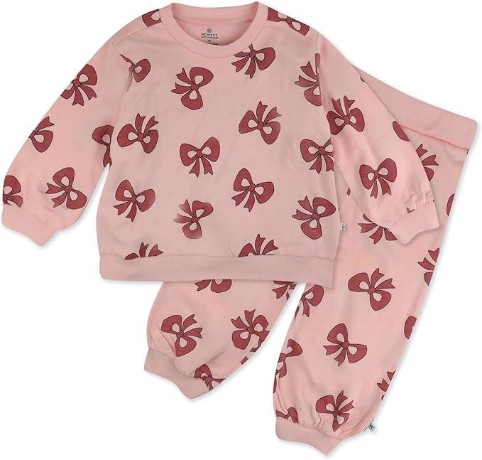 HonestBaby BabyGirls 2Piece Crewneck Sweatshirt and Sweatpant Set 100% Organic Cotton for Toddler, Baby Girls, Like a Bow, 5T