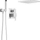 Delta Modern 14 Series Square Rain Shower System Faucet Set, Rainfall Chrome Shower Head and Handle Set, Valve Trim Kit, 10 Inch, Chrome T342701 (Valve Not Included)