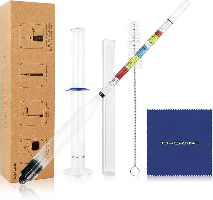 Circrane Hydrometer & Glass Test Jar Set, Triple Scale Alcohol Hydrometer with Glass Cylinder for Brew Beer, Wine, Mead and Kombucha, ABV, Brix and Gravity Test Kit, Home Brewing Supplies