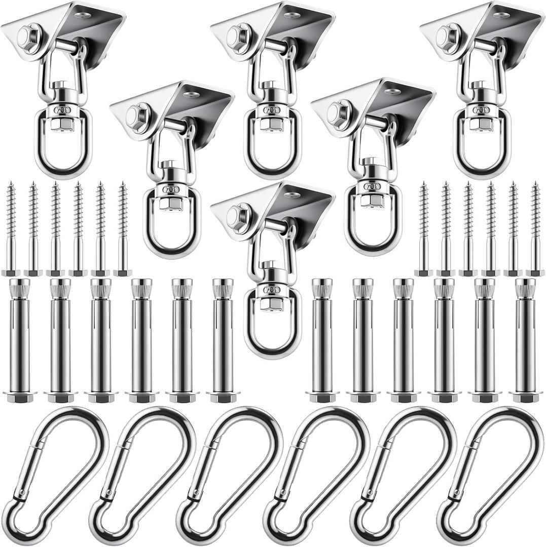 Tandefio 6 Sets of Robust Swing Hangers for Wooden Concrete Set with Hook Screw Bolt Washer 360 Swivel Stainless Steel Swingset Accessory for Porch Patio Yoga Indoor Outdoor, 2000 LB Capacity, Silver
