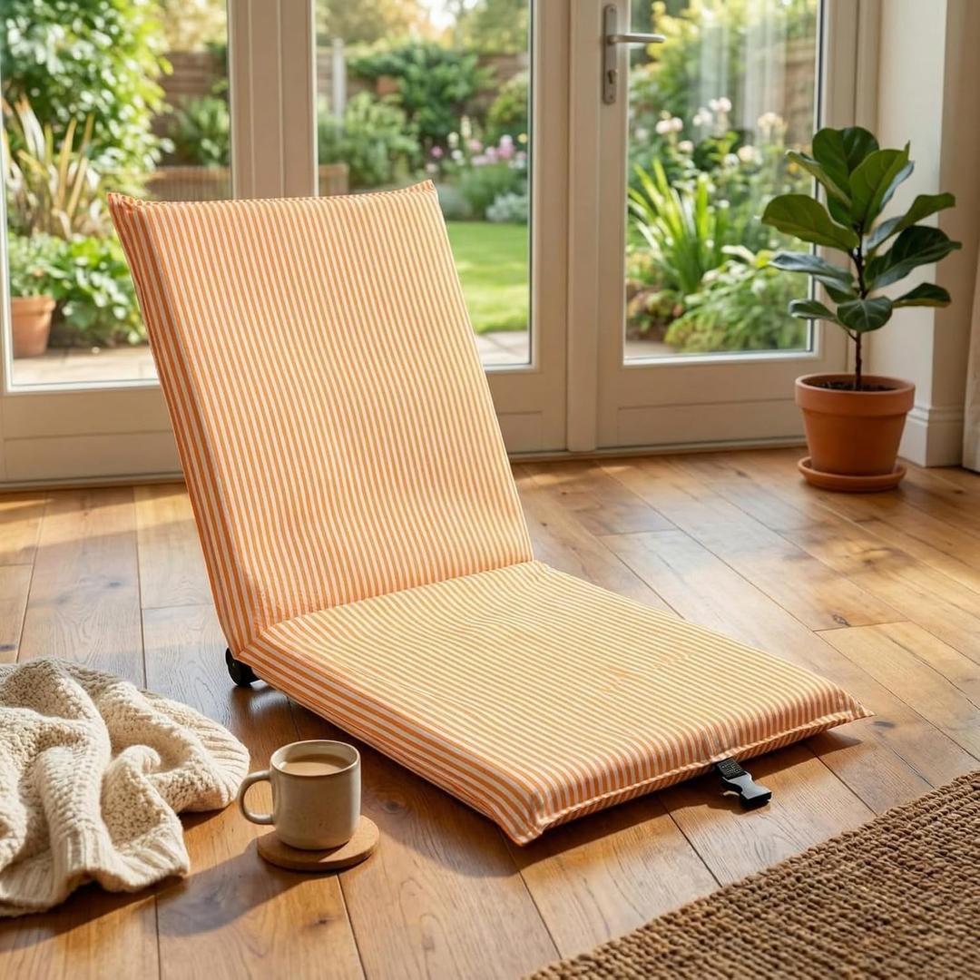 Karenhi Folding Floor Chair with Back Support Adjustable Floor Chair Portable Ground Seating for Adults Padded Sleeper Bed Couch Recliner Gaming Meditation Living Room(Orange), 18.11 x 17.72 x 4.92 inches