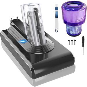 svetyd V11 Battery 25.2V 6.0Ah 6000mAh Compatible with Dyson SV14 V11 Absolute Complete Cordless Vacuum Cleaner Li-ion Battery + 1 Post HEPA Filter + 1 Brush + Screwdriver(Screw Mounted)