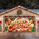 Merry Christmas Garage Door Banner 13x6ft Gingerbread House Candy Theme Backdrop Christmas Decor Winter Door Cover Banners for Outside Garage Wall Covering for Party Garage Decorations