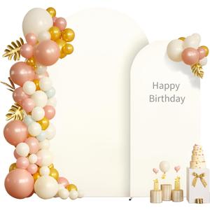 2 Set-6.6FT, 5FT Ivory Arch Backdrop Cover,Spandex Fitted Wedding Arch Stand Covers Round Top Chiara Arch Backdrop Stands Cover for Birthday Party Banquet Photo Background Decoration