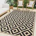 Smiry Waterproof Outdoor Rug 5x8 ft, Reversible Plastic Straw Patio Camping Rugs, Outdoor Indoor RV Mat Carpet for Patio, Outside Entry, Backyard, Deck, Bench, Picnic, Camper, Black & Beige (5x8 Feet, Black and Beige)