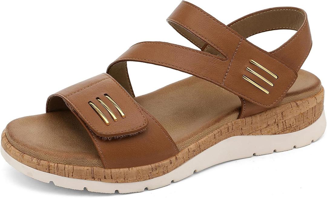 UBFEN Womens Flat Sandals - Comfortable Arch Support Low Wedge Walking Sandals for Summer, Beach, Vacation, Travel, size 39