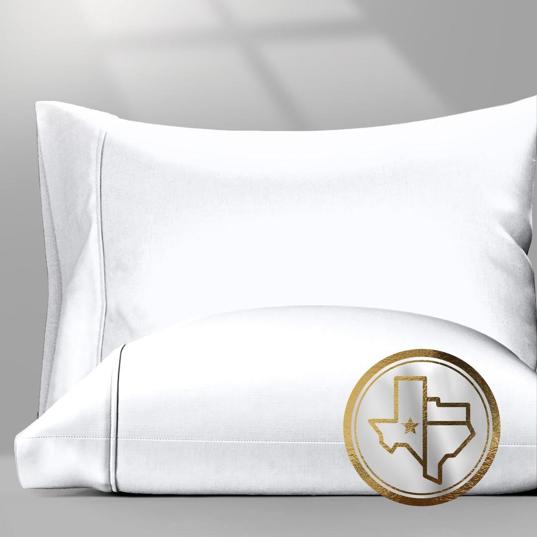 TEXAS LINEN CO. 100% Egyptian Cotton Pillow Cases King Size Set of 2 - Luxury 1500 Thread Count Sateen White Pillow Covers, Soft & Breathable 5 Star Hotel-Quality Pillowcases, Fits King Size Pillows