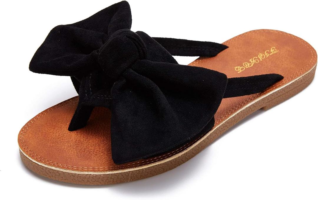 FISACE Womens Slip On Flip Flops Ring Toe Strappy Summer Gladiator Flat Sandals (11, Black)
