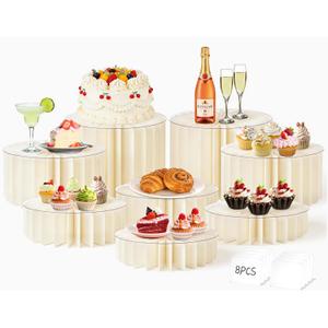 8Pack Buffet Risers Display Stands Foldable Food Risers for Buffet Table Tall Cake Cupcake Stands Cardboard Cylinder Stand Dessert Table Display Set for Catering Jewelry Wedding Party Decor (White)