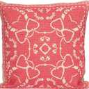Creative Co-Op, Pink Cotton Pillow with Embroidered Design and Chambray Back, Natural