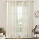 LAMIT 102 inch Long Linen Curtains 2 Panels for Living Room, Natural Cream Ivory Light Filtering Semi Sheer Linen Curtains Back Tab and Rod Pocket Neutral Drapes for Bedroom/Farmhouse, 52 x 102 Inch