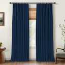 INOVADAY 100% Blackout Curtains for Bedroom, Black Out Curtains 84 Inch Long, Clip Rings Linen Blackout Drapes, Thermal Insulated Room Darkening for Living Room, 2 Panels - Midnight Blue, W50xL84