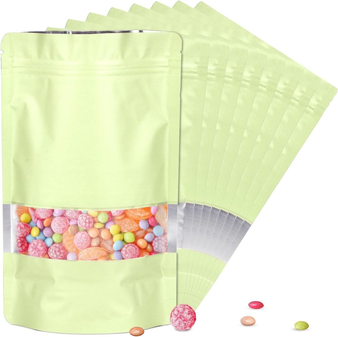 120pcs 7.1"x10.2" 1 Quart Mylar Bags for Food Storage,Smell Proof Bag with Matte Window Resealable Food Storage Bags for Small Business, Stand-up Foil Pouch Packaging Freeze Dried Candy Bag(Beige)