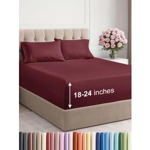CGK Linens Extra Deep Pocket King Sheets - 4 Piece Breathable & Cooling Bed Sheets - Hotel Luxury Bed Sheet Set - Super Soft, Wrinkle Free and Comfy - Fits Extra Deep Mattresses - Burgundy Sheets Set CGK Linens Extra Deep Pocket King Sheets - 4 Piece Breathable & Cooling Bed Sheets - Hotel Luxury Bed Sheet Set - Super Soft, Wrinkle Free and Comfy - Fits Extra Deep Mattresses - Burgundy Sheets Set