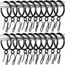 Hicarer 72 Pieces 1.5 Inch Metal Drapery Curtain Rings Curtain Hanging Rings and 90 Pieces Metal Curtain Drapery Pin Hooks for Window Door Curtain, Black, 38 mm Internal Diameter