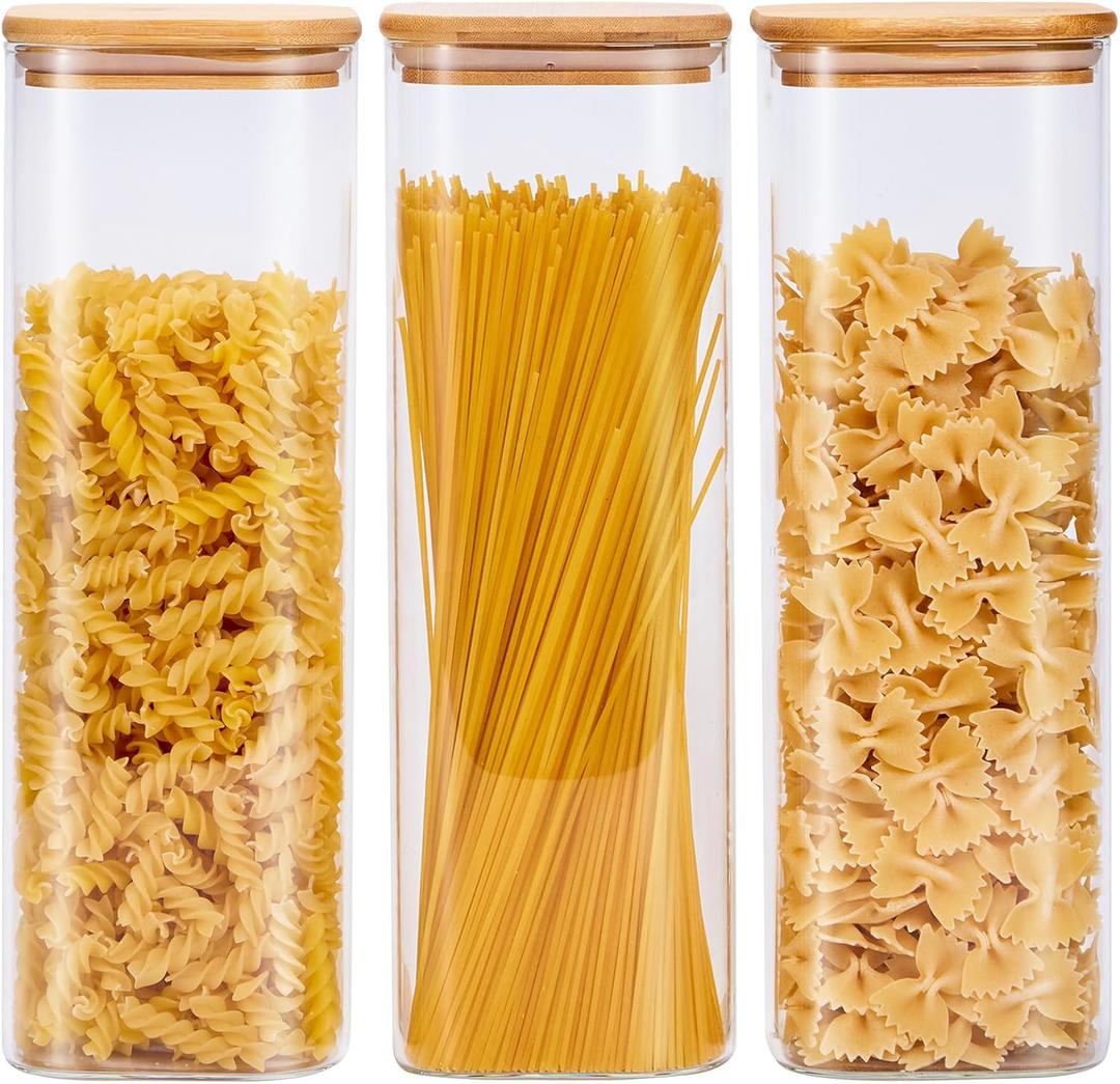 Square Glass Food Storage Jars with Lids[Set of 2], Perfect for Pasta, Cookies, Nuts, Coffee, Cereal, Flour, Organize Your Kitchen and Pantry with these BPA-Free Glass Jars with Canisters