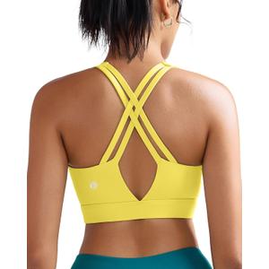 RUNNING GIRL Sports Bra for Women High Support, Molded Cup High Impact Sports Bras with Sewn in Pads Strappy Running Bra (Yellow, L)