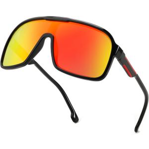 FEISEDY Fashion Polarized Sunglasses Oversized One Piece Reflective Lens Sports Sun Glasses B0122 (Black/Red Mirror)
