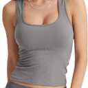 Women's Low Cut Tank Top Racerback Scoop Neck Going Out Y2K Tops Fitted Basic Cami Workout Tank Shirts (Metal) S
