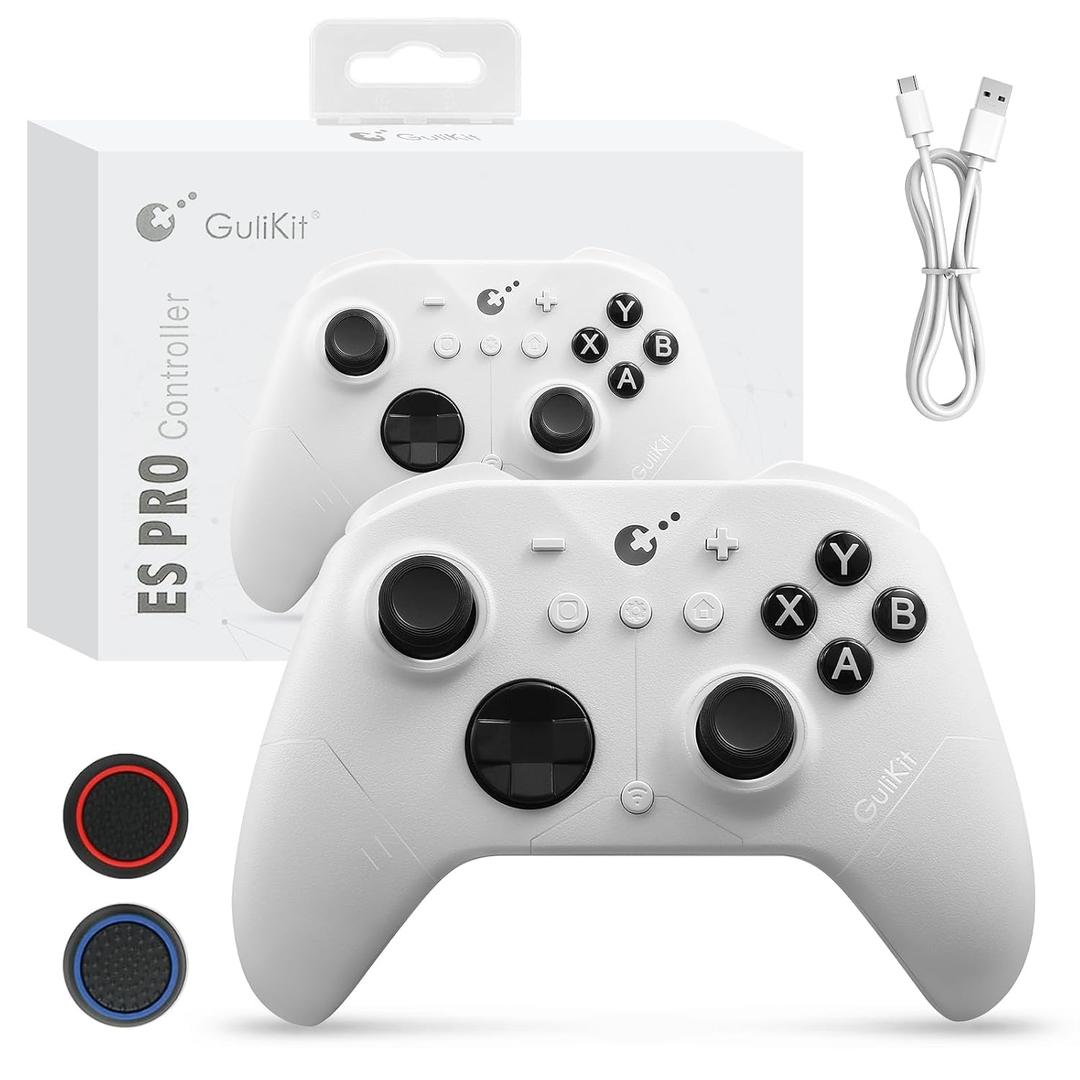 GuliKit ES PRO Wireless Gaming Controller for PC Windows Switch 2 Android iOS - World's Fastest 3.25ms Latency, TMR Anti-Drift Joysticks, 30H Battery, Wake-up Support-White