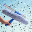 Window Glass Scrubber Sweeper Floor Squeegee Glass Wiper, 2 in 1 Washable Scraping Cleaner with Detachable Microfiber