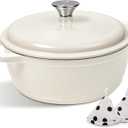 Enameled Cast Iron Dutch Oven Pot With Lid - AIVIKI 5QT Dutch Oven for Bread Baking With Cotton Potholders - Heavy-Duty Cookware for Braising, Stew, Roasting, Oven Safe up to 500F, Cream White