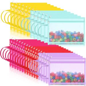 Marspark 30 Pack Bright Color Mesh Zipper Pouch Bags A4 Nylon Organizing Bags Breathable See Through Zipper Pouch with Handle for Office Games