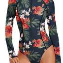 YATEEN Women's Athletic Training Swimsuit Long Sleeve Rashguard (X-Large, #10 Navy / Red)