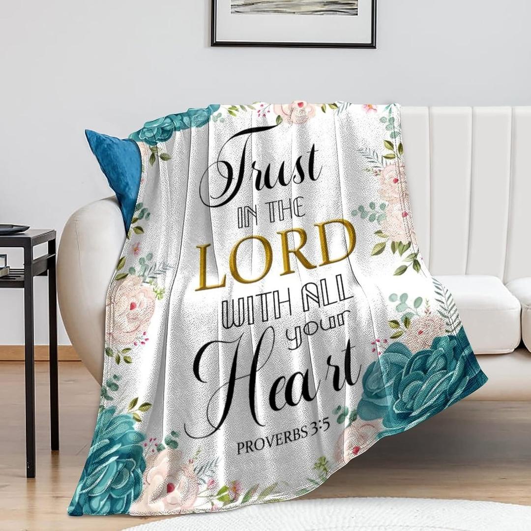 Christian Gifts for Women Inspirational Religious Blanket Bible Verse Scripture Prayer Throw Blanket Soft Flannel Healing Blanket 60"X50" (God 1)