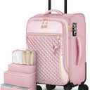 Carry On Luggage 22x14x9 Airline Approved, 20 Inch Softside Suitcase with 4 Pcs, Lightweight Luggage for Women with TSA Lock and 4 Spinner Wheels, Soft Side Carry-on Suitcases for Travel, Pink