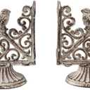 Vintage Book Ends for Heavy Books, Farmhouse Decorative Bookends for Shelves with Non-Skid Base, Antique White Finish for Home Office, 1 Pair