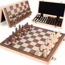 Amazing Pride 15.5" Wooden Chess Set, Magnetic Chess Board for Adults & Kids, Foldable Travel Chess Set with 2 Extra Queen Pieces, Chess Sets for Adults