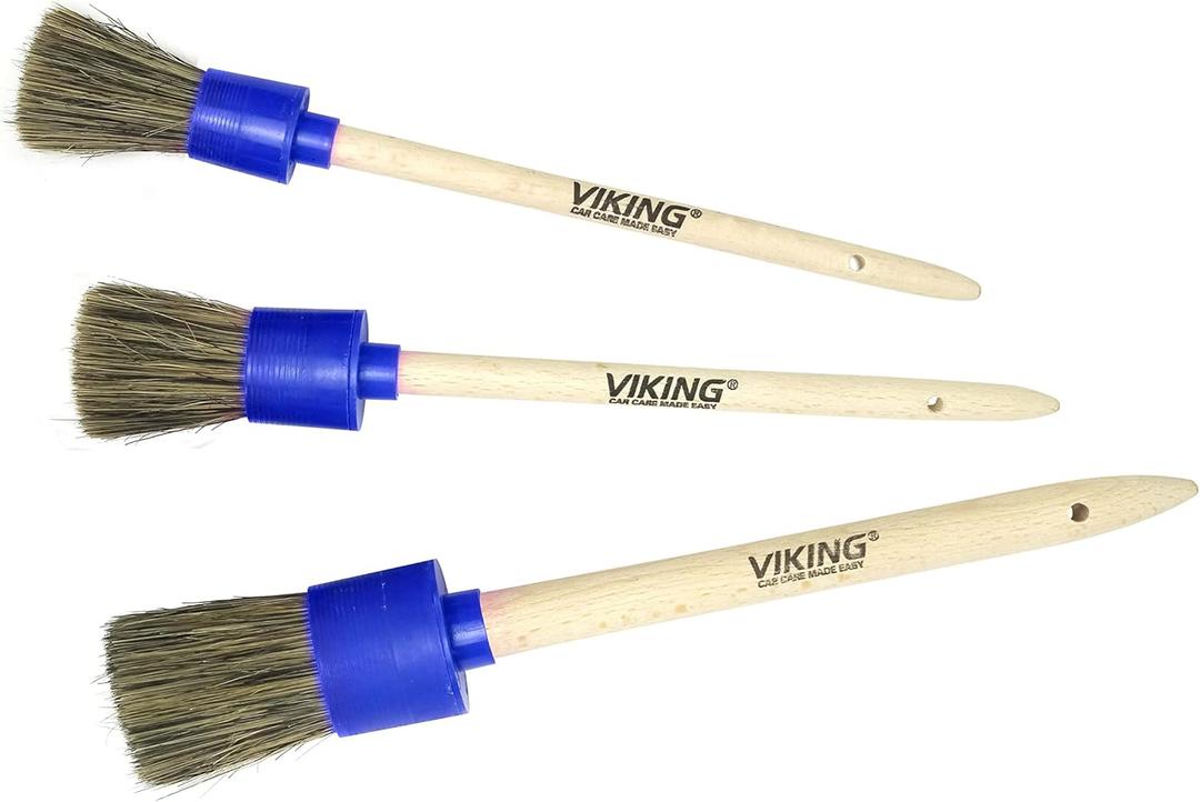 VIKING Car Detailing Brush Set for Car Cleaning Kit, Super-Soft Bristles for Exterior Detail, Includes Small, Medium, and Large Diameter Brush Heads, 3 Pack, Blue