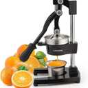 Cast Iron manual juicer, Hand Citrus juicer press, Orange Lemon Squeezer, Heavy Duty Manual Juicer, Commercial Grade, Countertop Extactor for Fruit Juice -Stainless Steel, Easy to Clean Black