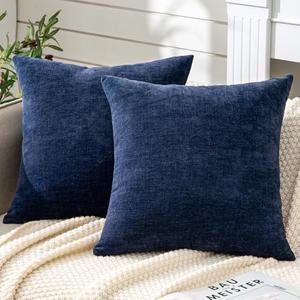 GAWAMAY Decorative Square Throw Pillow Covers 20"x20" Inch Set of 2, Super Soft Chenille Pillows Farmhouse Fall Pillowcase for Living Room Bedroom Sofa Couch Cushion Cover Navy Blue 50x50cm