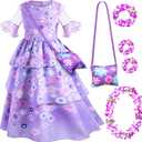 Princess Costume Dress for Girls Birthday Halloween Party Dress Up with Accessories (7-8 Years, Lm03)