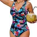 Holipick Women Tummy Control One Piece Swimsuit - Push Up Bathing Suit Full Coverage Slimming Swimwear (Black, M)