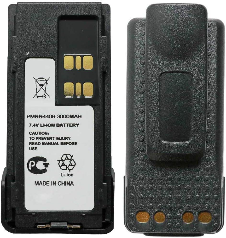 3000mAh PMNN4409 PMNN4409AR PMNN4544A APX4000 PMNN4491BR PMNN4491 PMNN4493A 7.4V Li-ion Two-Way Radio High-Capacity Battery Replacement for Motorola XPR3300 XPR3500 XPR7350 XPR7550 +Belt Clip