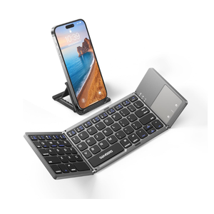 Samsers Foldable Bluetooth Keyboard with Touchpad  Portable Wireless Keyboard with Holder, Rechargeable Full Size Ultra Slim Pocket Folding Keyboards for Android Windows iOS Tablet & Laptop  Black