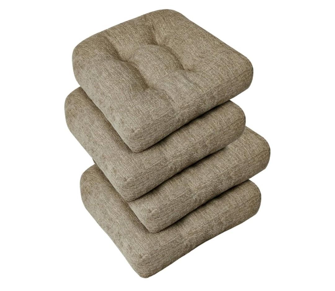 downluxe Chair Cushions for Dining Chairs 4 Pack, Tufted Indoor Chair Pads with Non-Slip Bottom, U-Shaped Kitchen Chair Cushions, 17"x17"x4", Khaki