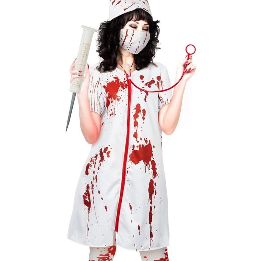 Zhanmai Halloween Zombie Bloody Nurse Costumes Ladies Horror Nurse Costume Bloody for Halloween Party , M