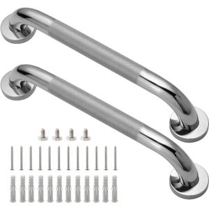 Shower Grab Bar, 2 Pack 16 Inch Bathroom Grab Bar, 304 Stainless Steel 1.25" Diameter Anti-Slip Handicap Grab Bar Support Shower Rail Senior Handrail Shower Safety Bar Handle, 16 Inch, Chrome anti slip pattern