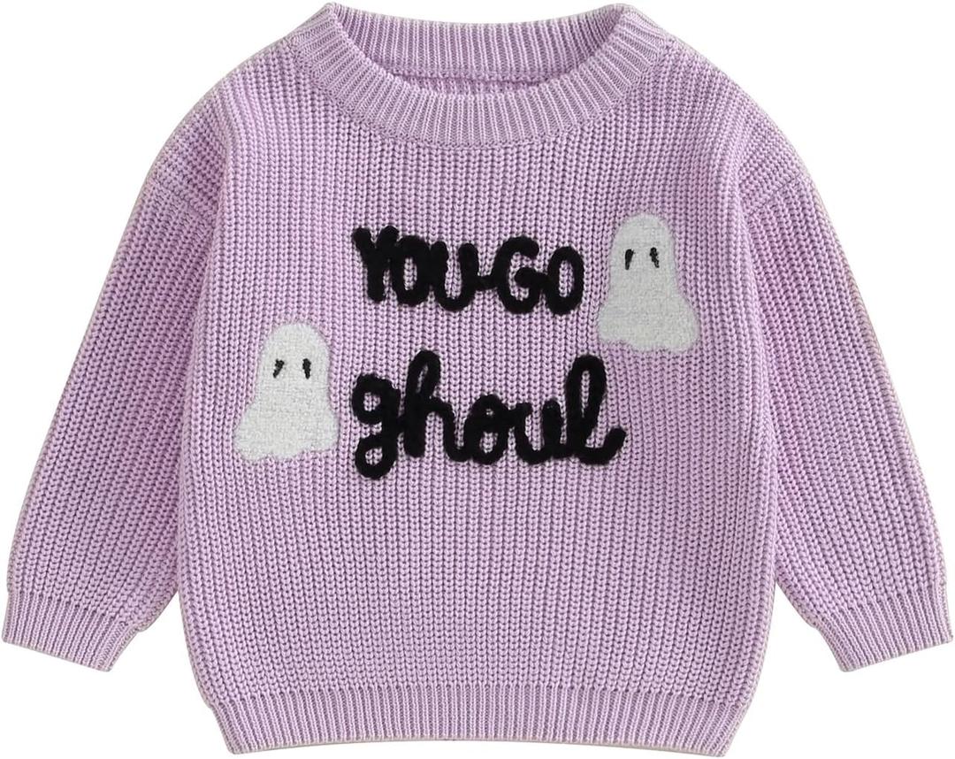 Toddler Baby Girl Boy Knit Football Sweater Long Sleeve Pumpkin Sweasthirt Fall Winter Clothes Football Outfit (18-24 Months, Purple Ghost)