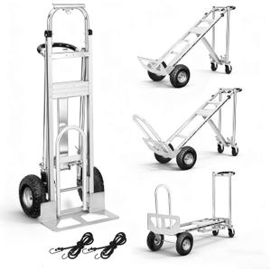 Aluminum 4 in 1 Convertible Hand Truck Dolly, 1000Lbs Capacity, Heavy Duty Folding Hand Truck Dolly Cart with Wheels 10" All-Terrain Tires, Hand Trucks for Logistics, Home, Office, School, Silver