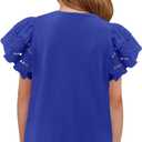 Yoklass Girls Casual Shirts Square Neck Ruffle Sleeve Tops Solid Loose Blouses (Blue, XXL)