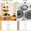 Fruit Bowl Stand 3-Tier, Bamboo Frame with White Porcelain Dishes, Elegant Countertop Organizer for Fruits, Vegetables, Bread, Snacks and Home Kitchen Display