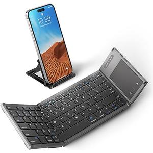 Samsers Foldable Bluetooth Keyboard with Touchpad, FullSize DualMode Wireless Folding, Rechargeable Portable Travel for iOS Android Windows Mac OS, Support 4 Devices (BT5.1x3 + 2.4G)