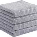 Homaxy 100% Cotton Terry Kitchen Towels(Light Grey, 13 x 28 Inches), Checkered Designed, Soft and Super Absorbent Dish Towels, 4 Pack